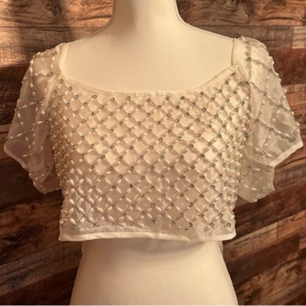 Maeve by Anthropologie Sheer Tie Pearl Top One Size